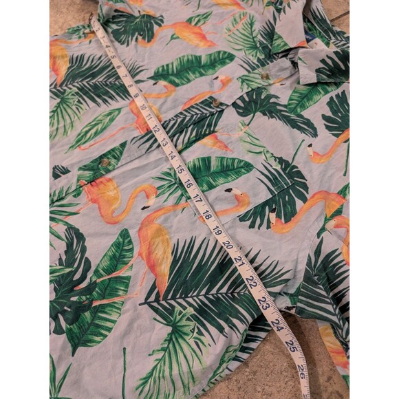 Old Navy Men’s XL Flamingo Hawaiian Shirt Gray Green Tropical Button Up Cotton - Picture 3 of 13